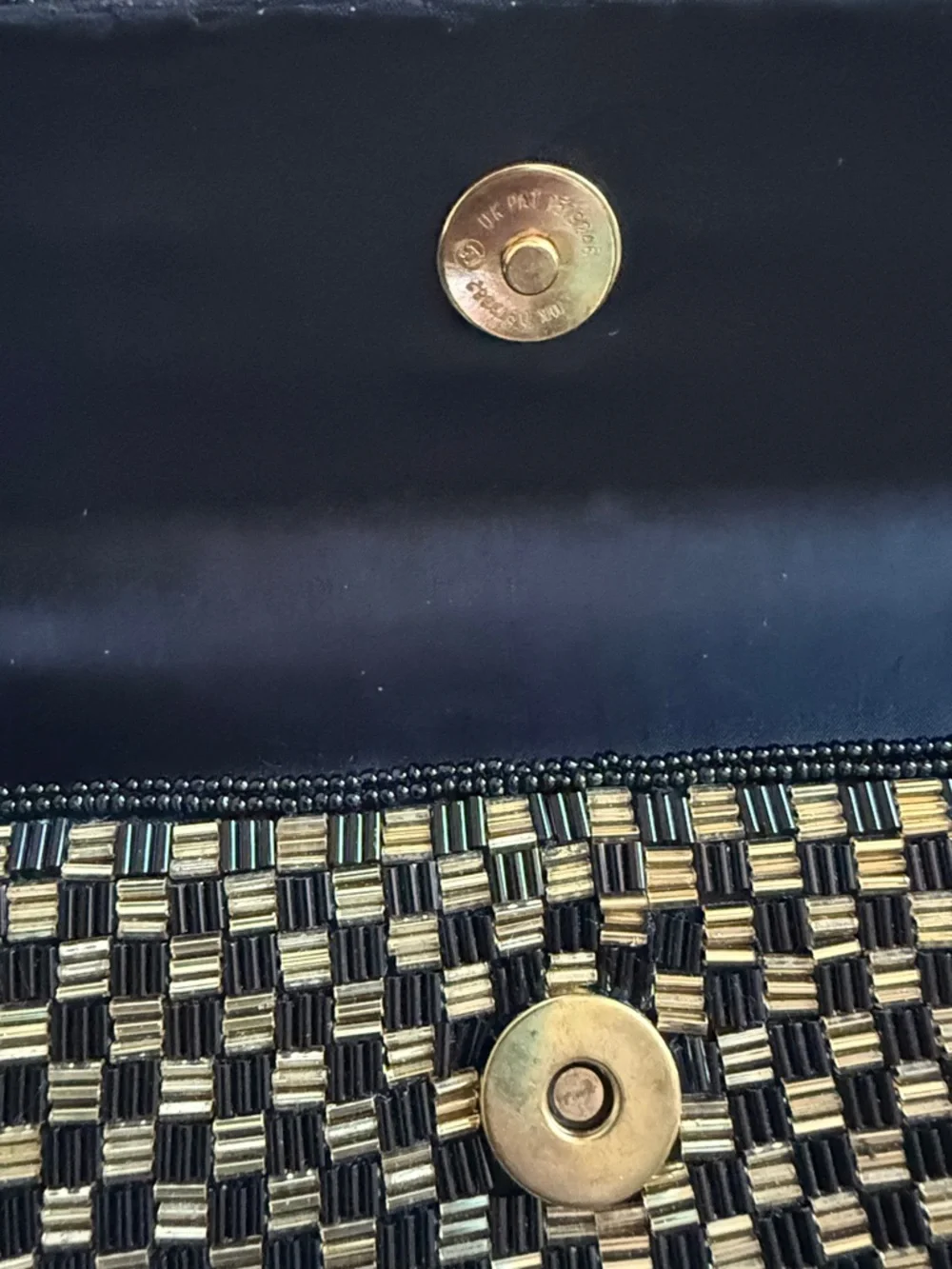 Vintage Beaded Checkerboard Clutch Crossbody Bag Gold Black Art Deco